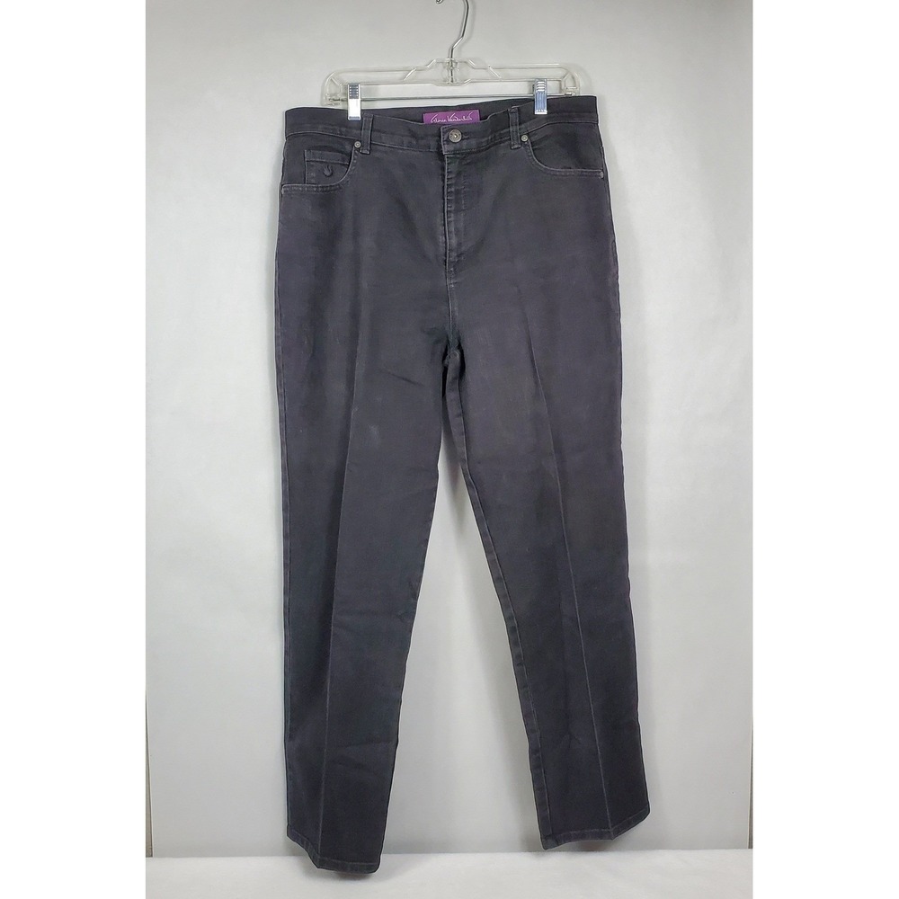 Gloria Vanderbilt Amanda High Rise Straight Leg Jeans Black Embroidered Size 16